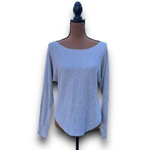 Joan Vass Studio Long Sleeve Distressed Boat Neck Sweater, Women’s Small